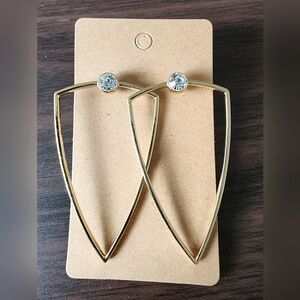 Gold Tone Teardrop & Clear Crystal Earrings